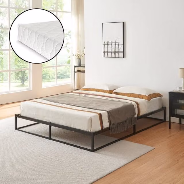 Letto Francese Trerunta con Materasso 140x200 cm Acciaio Nero [en.casa]