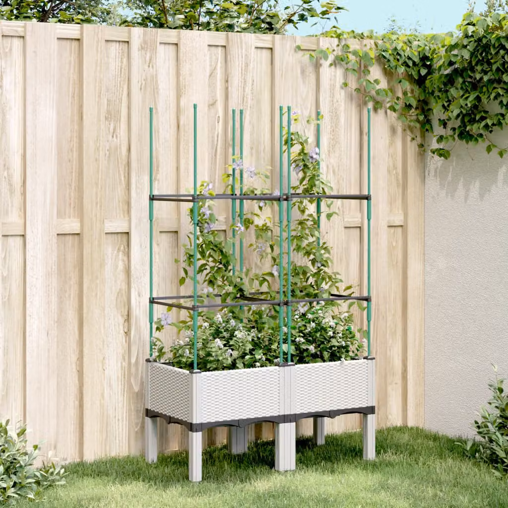 Fioriera da giardino con graticcio vidaXL bianca in plastica L: 80 cm, P: 40 cm, H: 142,5 cm
