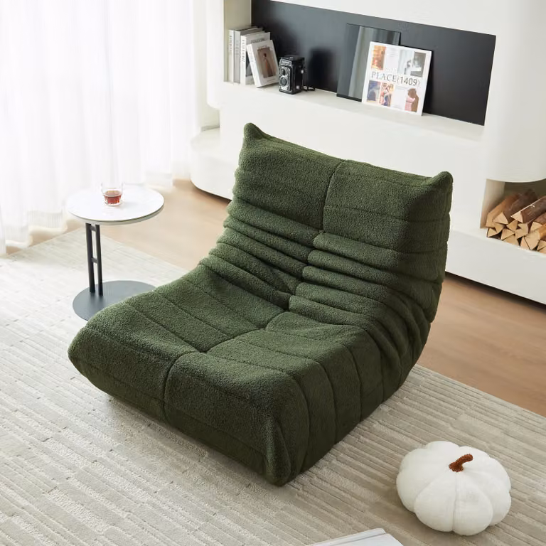 MODFU Divano letto con schienale, Lazy sofa, mobili imbottiti con imbottitura in schiuma, poltrona pieghevole da meditazione per il soggiorno, verde