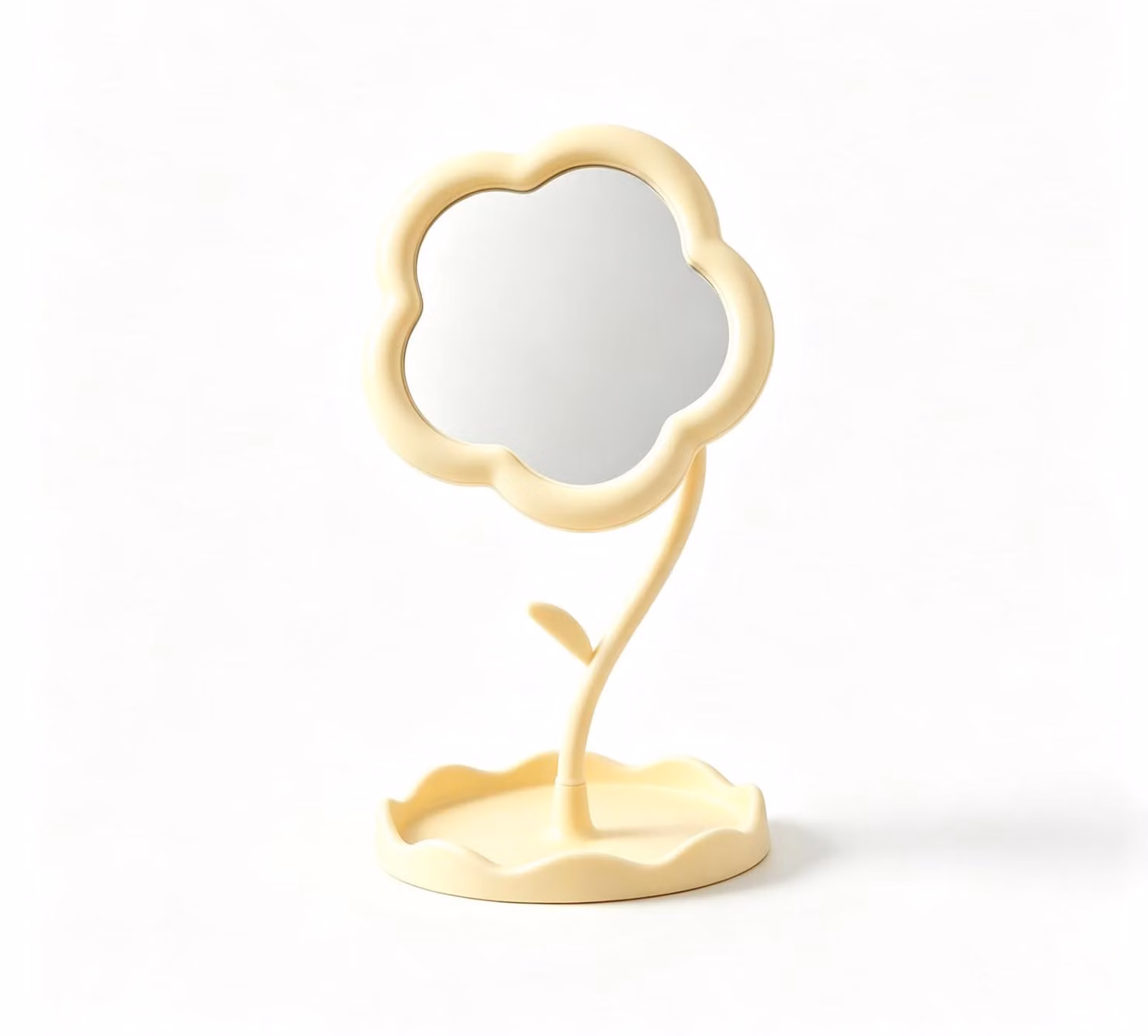 Specchio da trucco con motivo floreale, da appoggio, dimensioni 29,5 x 16,5 cm, colore giallo