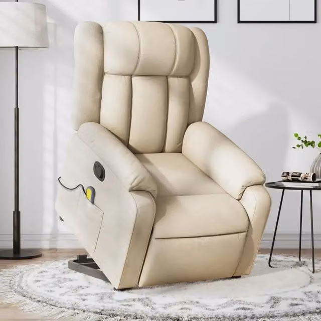 Poltrona Alzapersona Reclinabile e Massaggiante vidaXL in Tessuto Beige con Braccioli