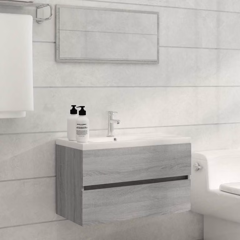 Set Mobili da Bagno Moderno vidaXL in Grigio con Mobile Lavabo e Armadietto con Specchio, L/P/H: 80 x 38,5 x 45 cm