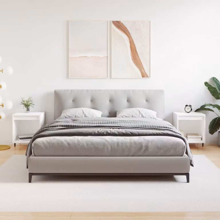 Set di 2 comodini sospesi vidaXL bianchi in legno e metallo per camera da letto, L 40 cm x P 35 cm x H 50 cm