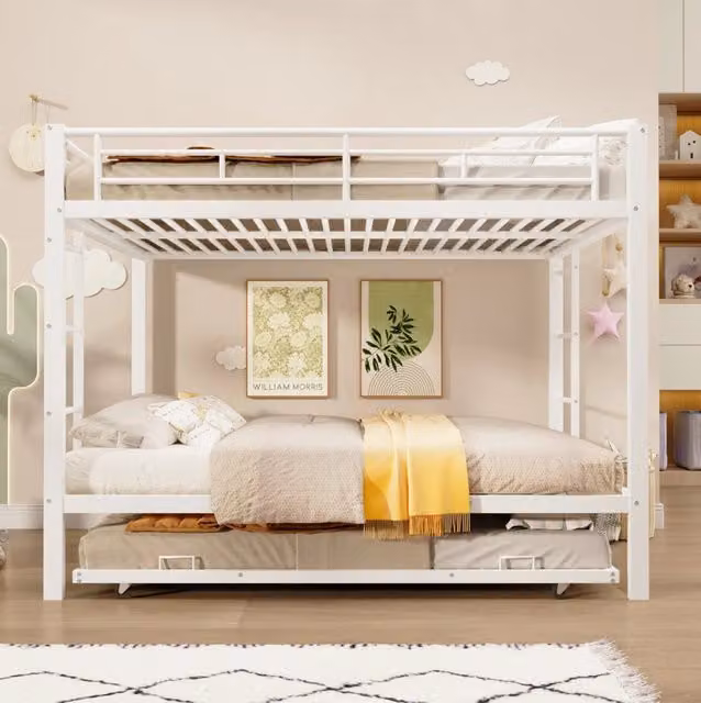 Letto a castello 140x200 cm bianco in metallo con letto estraibile