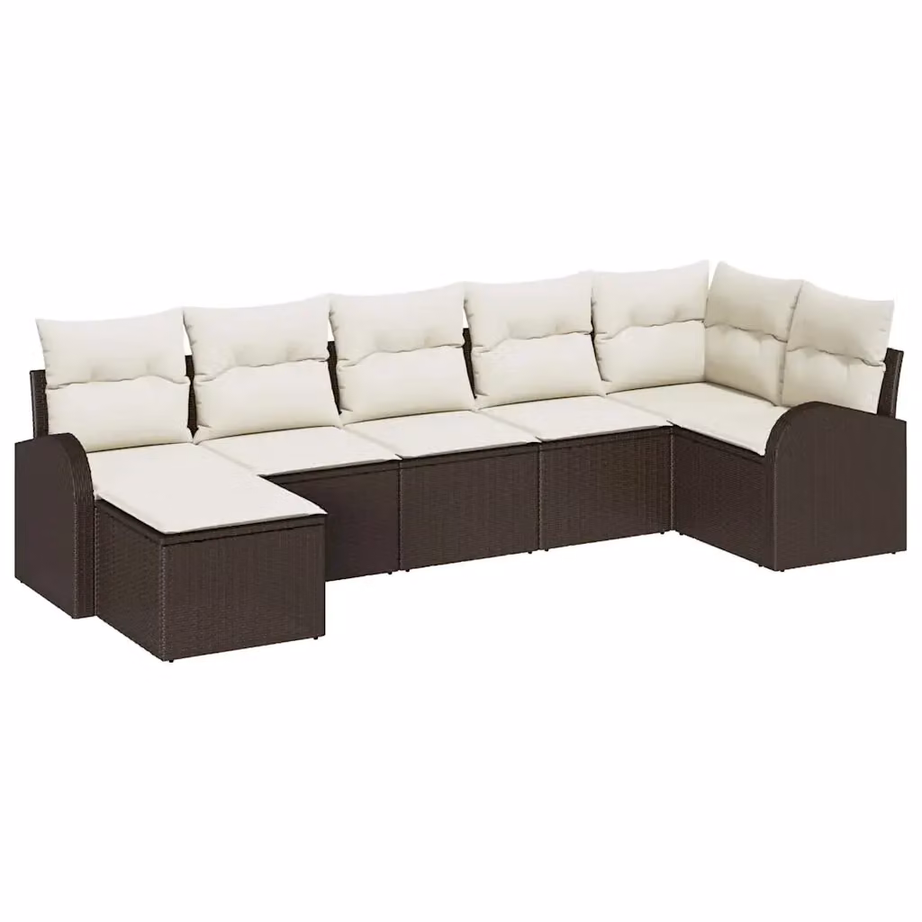 Set di divani da giardino vidaXL a forma di L composto da 7 pezzi in rattan marrone con cuscini e tavolino da caffè – 2