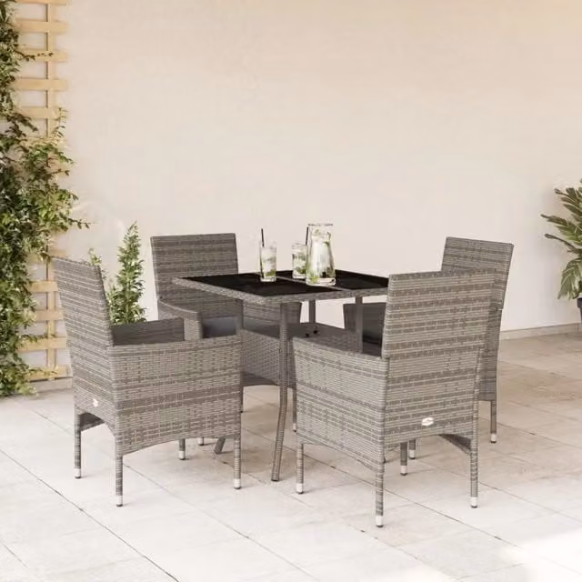 Set da Pranzo da Giardino 5 pz con Cuscini Polyrattan e Vetro 3278606