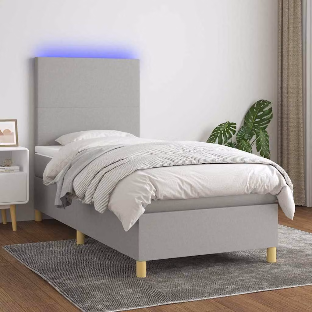 Letto a molle con materasso e illuminazione LED vidaXL in tessuto grigio chiaro, L 80 x P 200 cm – 1