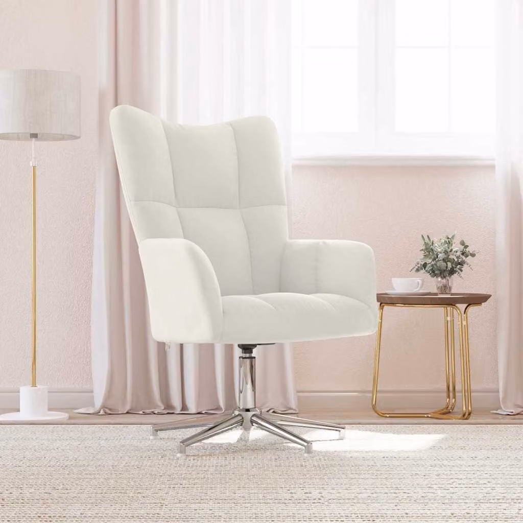 Sedia Relax vidaXL in Velluto Bianco con Braccioli e Struttura Girevole 360 Gradi