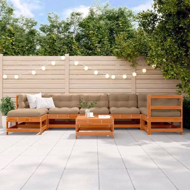 Set Lounge da Giardino a L vidaXL in Legno di Pino Trattato Marrone con Cuscini 8 pz