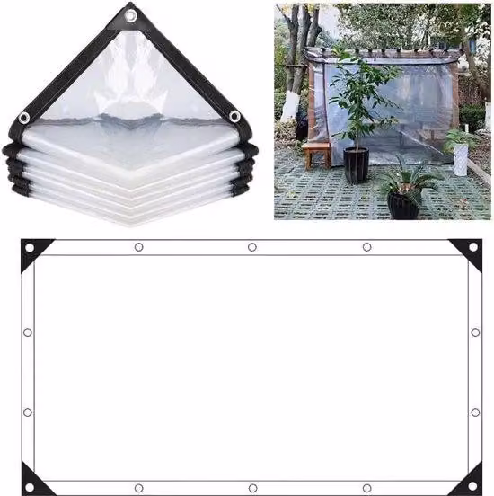 Telo di copertura impermeabile, trasparente, dotato di anelli, ripiegabile, adatto all'uso esterno, resistente alla pioggia, isolante per le piante, a trama fitta, dotato di cordicella, di dimensioni 3 x 3 metri, trasparente e impermeabile.