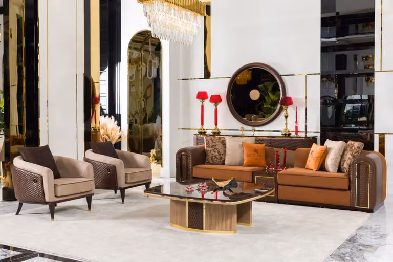 Exklusives Wohnzimmer Polster-Set Designer Sofa Textilsessel Tisch