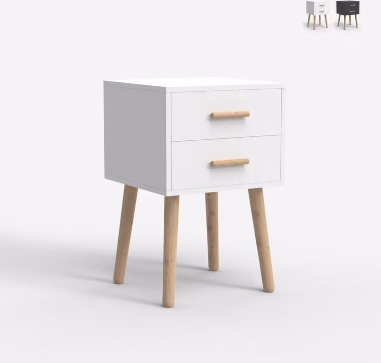 Comodino in legno in stile nordico per la camera da letto bianco nero Corallo - Bianco
