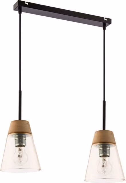 Lampada sospesa Domino Jupiter in metallo, legno e vetro ambra, colore nero e multicolore, 2xE27, dimmabile