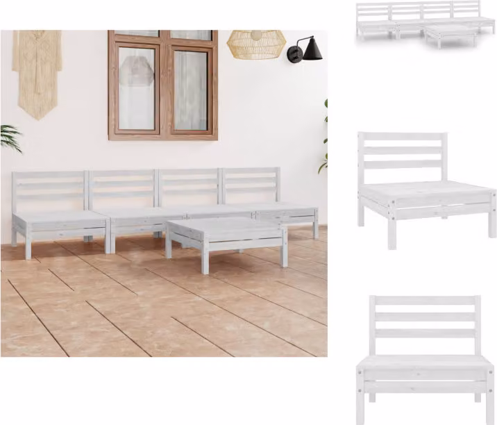 vidaXL set da salotto da giardino 5 pezzi in legno di pino massiccio bianco - Set di mobili da giardino