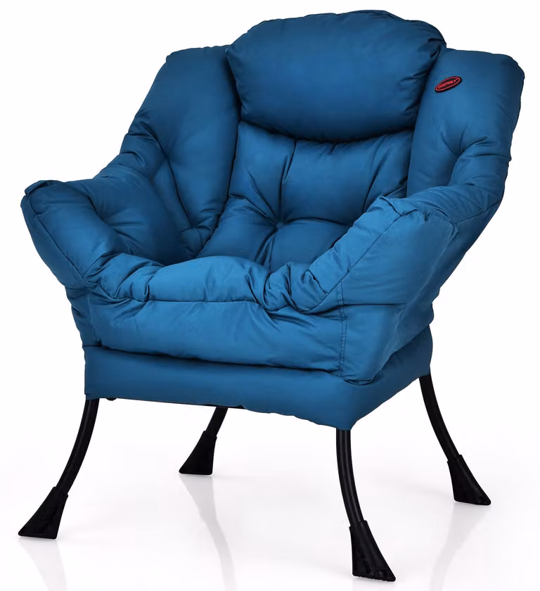 Poltrona imbottita COSTWAY, poltrona relax con braccioli e tasca laterale, poltrona lounge, poltrona da TV, poltrona a orecchie per ufficio, soggiorno e camera da letto, blu