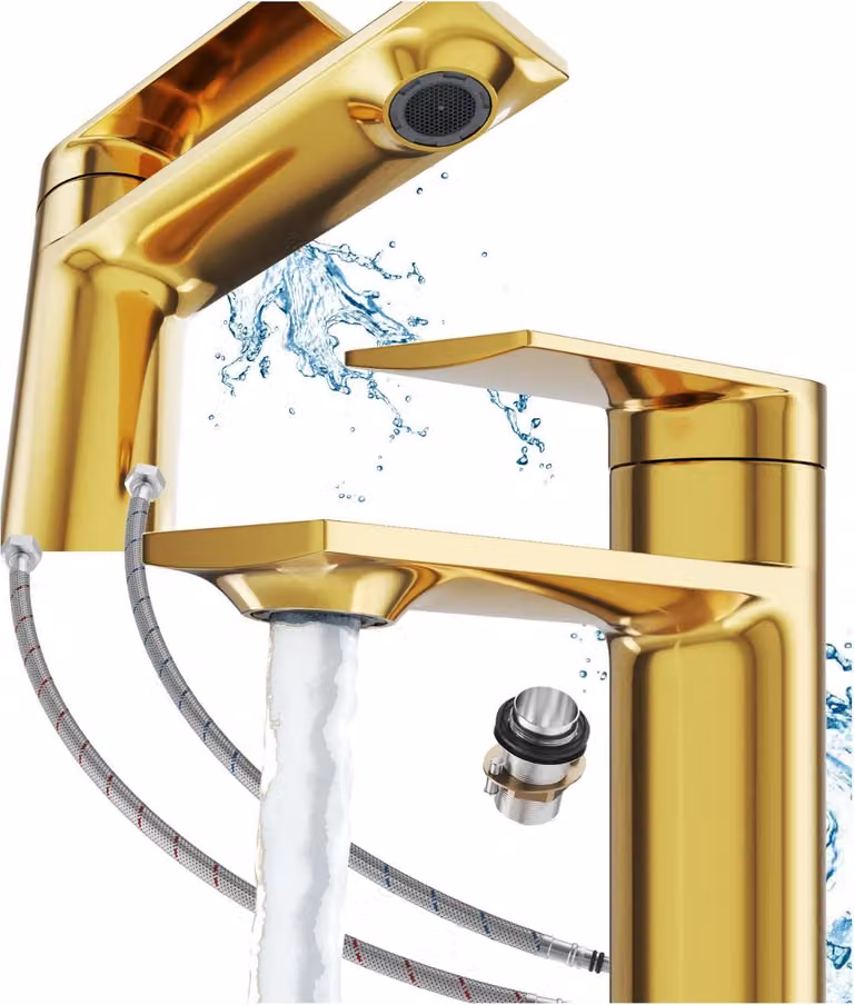 Granitan - Miscelatore lavabo - Rubinetto bagno altezza 14,7 cm - Rubinetto oro - ottone - CABO