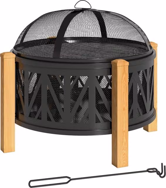 Braciere 2-in-1 Outsunny in metallo nero con protezione anti-scintille, Ø 75 cm x H 58 cm – 1