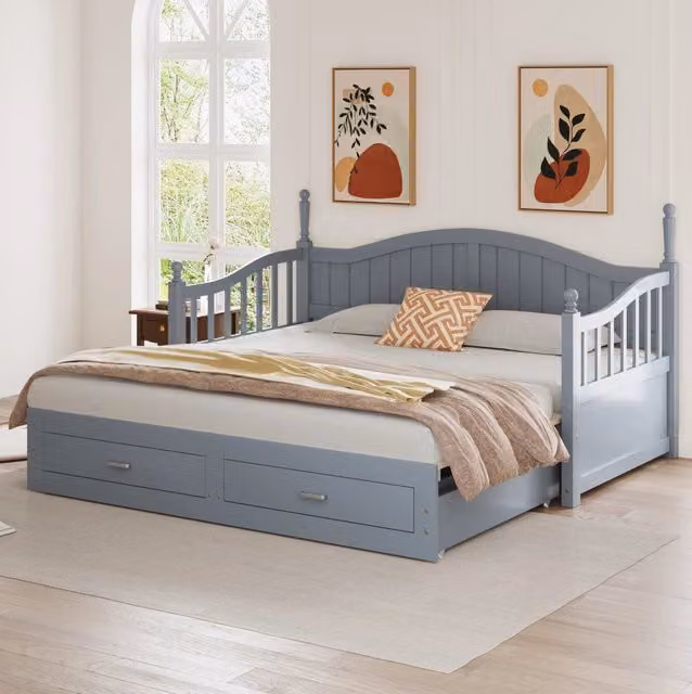 Letto divano 90x190 cm estraibile con cassetti in legno grigio