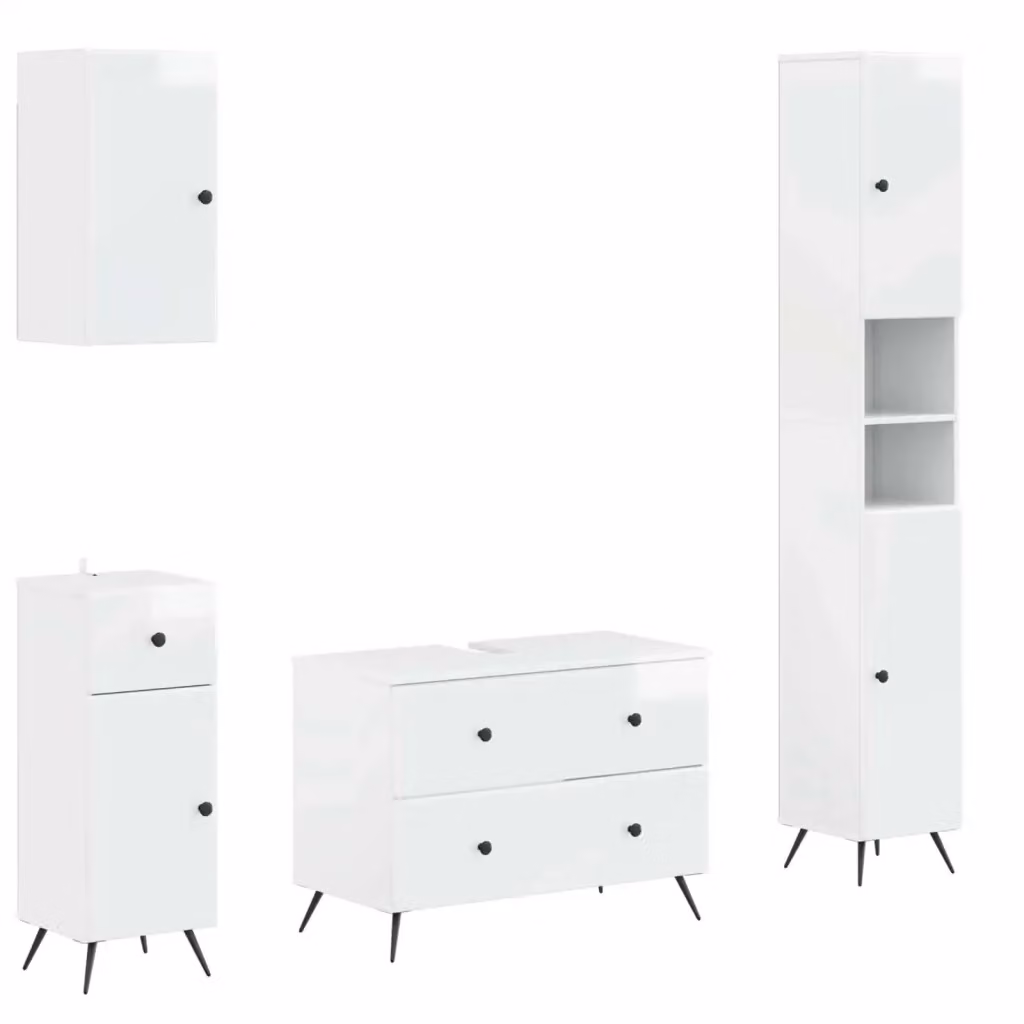 Set di mobili da bagno moderno vidaXL bianco lucido con mobile lavabo e pensile a parete – 2