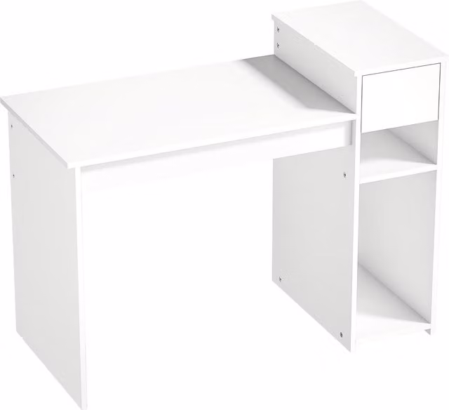 Scrivania HOMCOM per studio e ufficio con cassetto e scaffali, colore bianco, L: 108 cm, P: 50 cm, H: 82 cm