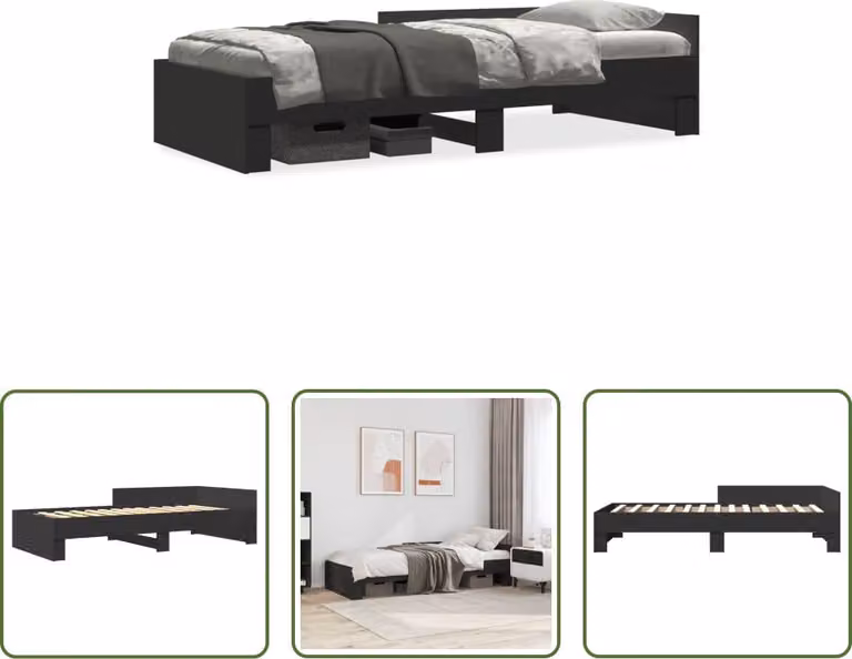 The Living Store Struttura letto nera 75x190 cm in materiale ligneo