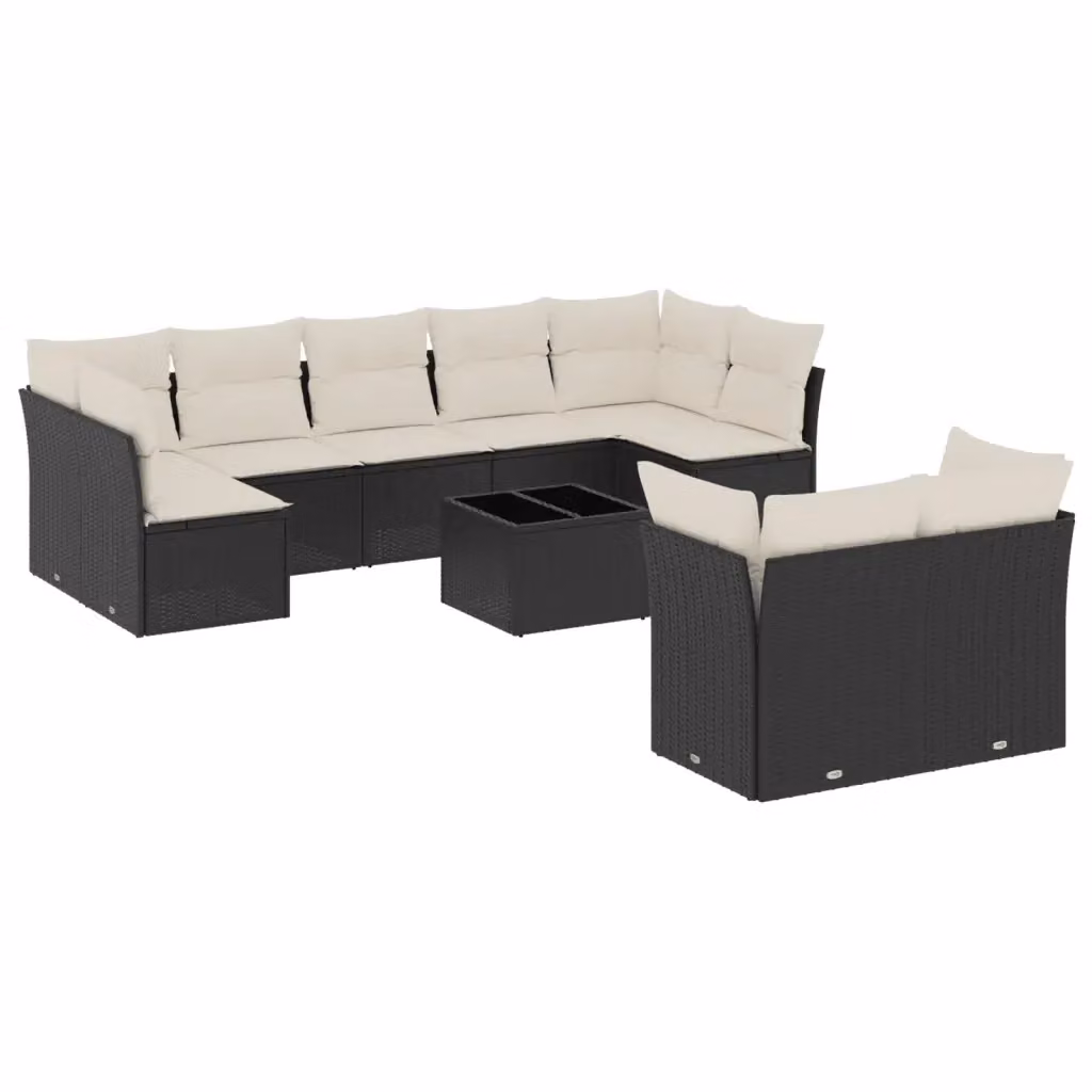vidaXL Set Divani da Giardino Moderno con Tavolino e Cuscini, Struttura in Acciaio Verniciato e Polyrattan, Nero e Bianco – 2
