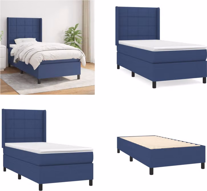 vidaXL Letto a molle con materasso in tessuto blu 100x200 cm - Letto a molle - Boxspringbetten - Bett - Schlafzimmermöbel