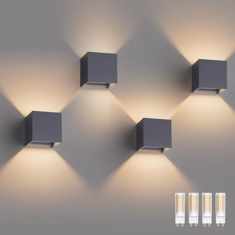 Confezione da 4 lampade a LED da parete, attacco G9, 3000K, alluminio, colore antracite, regolabili