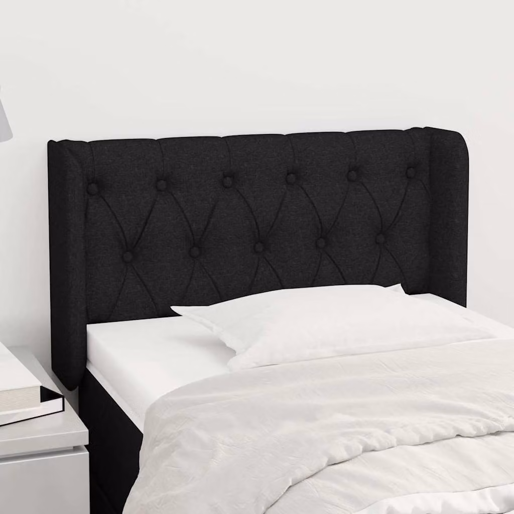 Testiera ad orecchio vidaXL in tessuto nero con struttura in legno L: 83 cm, P: 16 cm, H: 78-88 cm