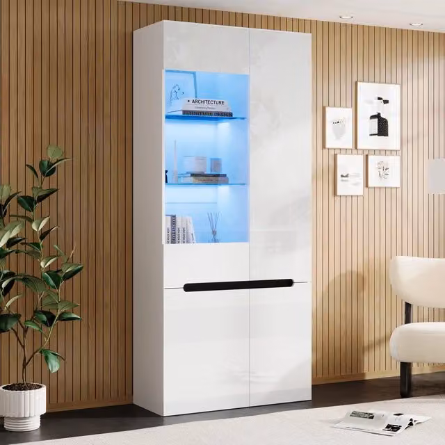 Vetrina 80x35x180 cm con LED Bluetooth in MDF bianca