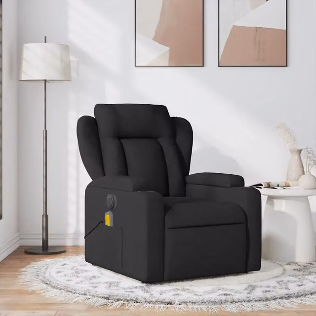 Poltrona Reclinabile Relax vidaXL in Tessuto Nero con Braccioli e Regolazione Manuale
