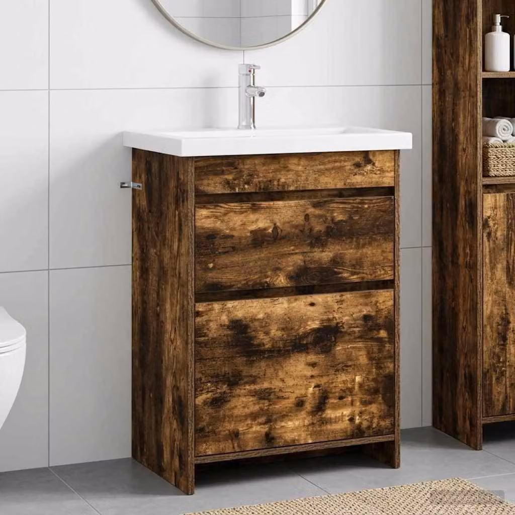 Set di mobili per il bagno moderno vidaXL in legno color rovere fumo, L: 61 cm, P: 40 cm, H: 84,5 cm