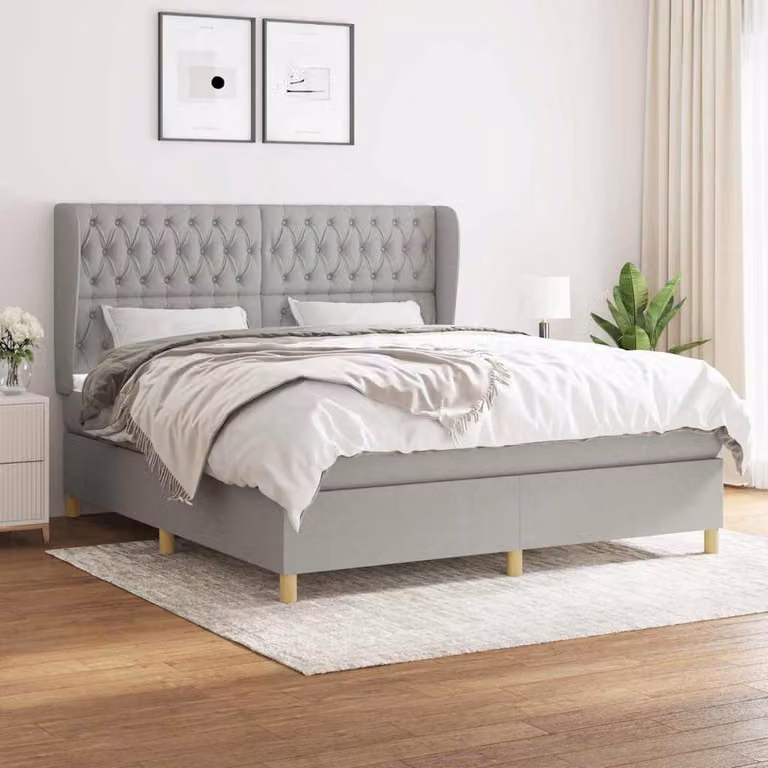 vidaXL Giroletto a Molle con Materasso in Tessuto Grigio e Bianco, L/P/H: 183 x 203 x 128 cm