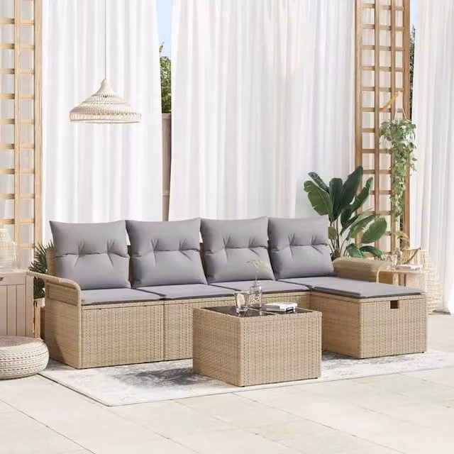 Set Divano da Giardino 6 pz Beige e Grigio Chiaro polyrattan 3358869