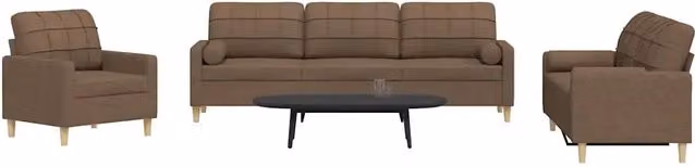 Set di Divani 3 pz con Cuscini Marrone in Tessuto 3278306