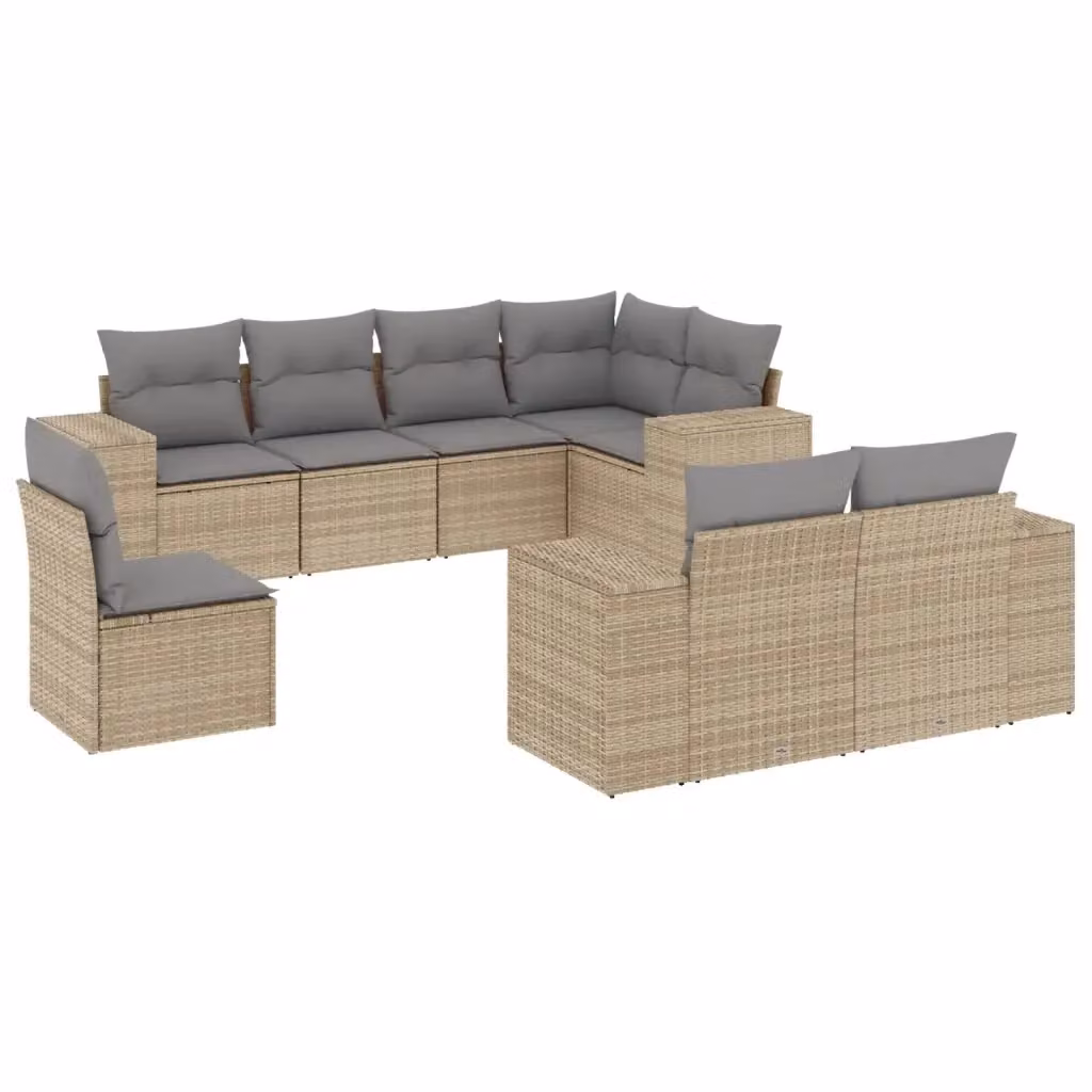 vidaXL Set Divano da Giardino 8 pz in Polyrattan con Cuscini Beige e Grigio a Forma di U – 2