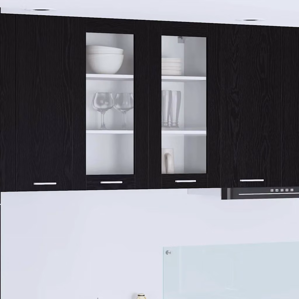 Armadio pensile da cucina moderno vidaXL in rovere nero con ante in vetro e ripiani interni L 80 x P 31 x H 80 cm