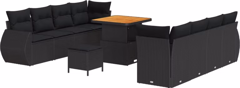Set Divano da Giardino 11 pcs Nero Poly Rattan