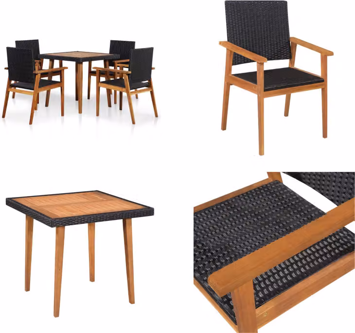 vidaXL set da pranzo da giardino 5 pezzi in rattan nero e marrone - set da pranzo - set da giardino - set da salotto da giardino - set da pranzo da giardino