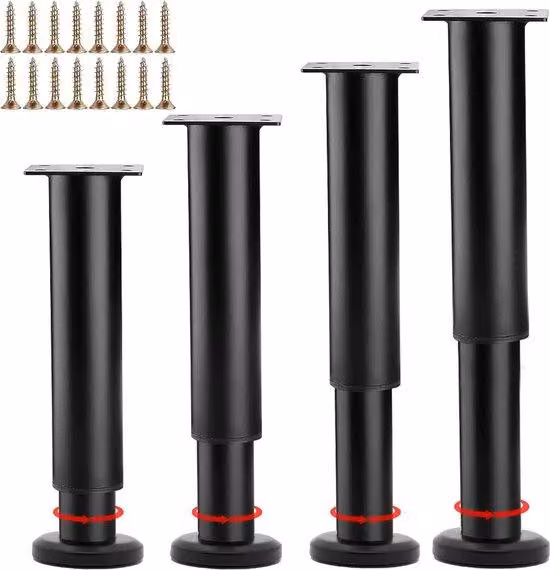 Piedini metallici regolabili neri da 180-300 mm per divani, letti e comodini