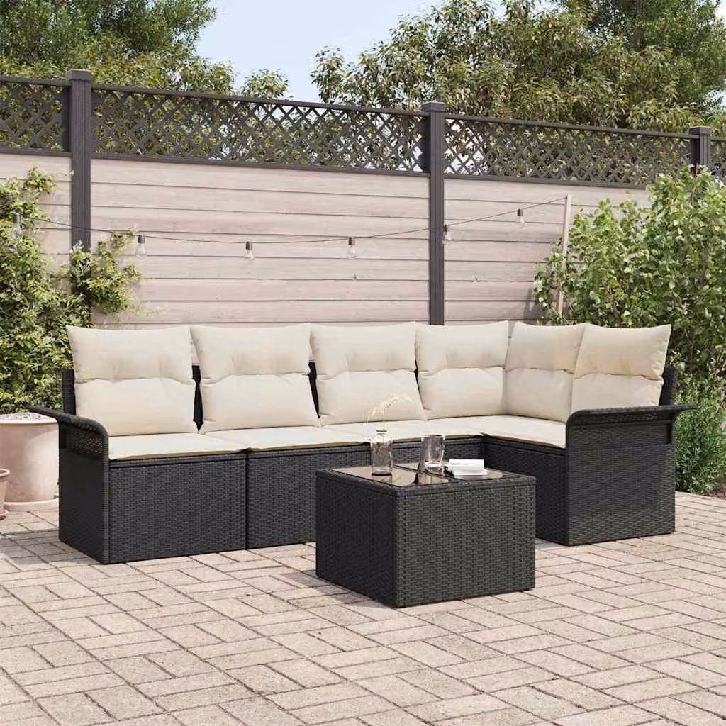 Maison Exclusive - Set Divano da Giardino con cuscino 6 pcs Nero Poly Rattan