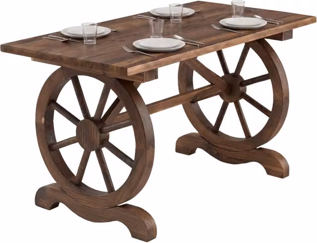 Tavolo da giardino rettangolare in legno di abete marrone con ruote stile country L: 110 cm, P: 60 cm, H: 65 cm – 1