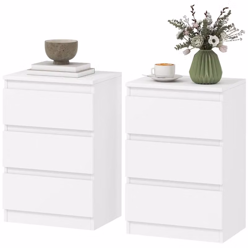 Set di 2 comodini REDOM con 3 cassetti in MDF bianco opaco L/P/H: 40 x 30 x 59,5 cm – 2