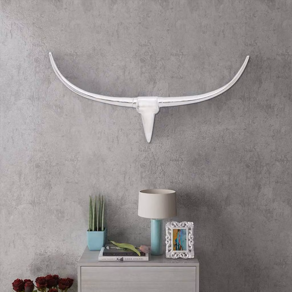 Decorazione da Parete Testa di Toro vidaXL in Alluminio Argento, L: 96 cm