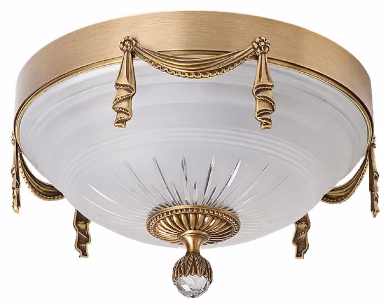 Casa Padrino plafoniera barocca in cristallo ottone con patina / bianco Ø 30 x H. 20 cm - Plafoniera barocca rotonda da salotto - Luci barocche - Mobili barocchi - Nobili & Magnifici