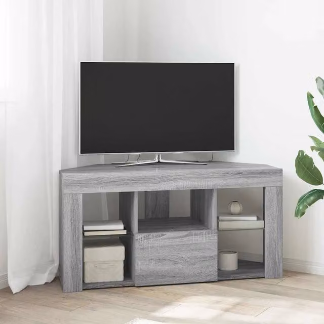 Mobile TV angolare moderno vidaXL con illuminazione LED integrata, Grigio, L 100 x P 40 x H 50 cm