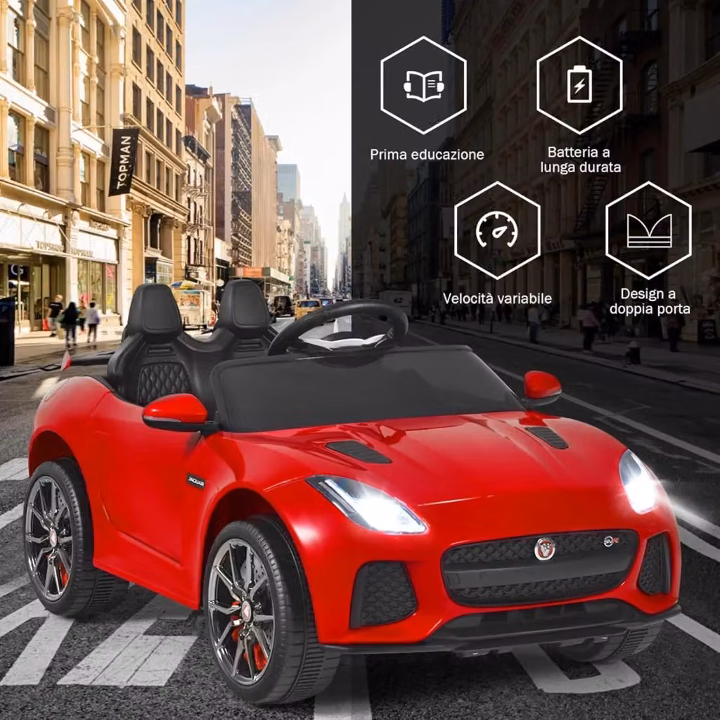 Macchina Elettrica Jaguar per Bambini Costway 12V con Telecomando, Luci e Musica, Colore Rosso – 2