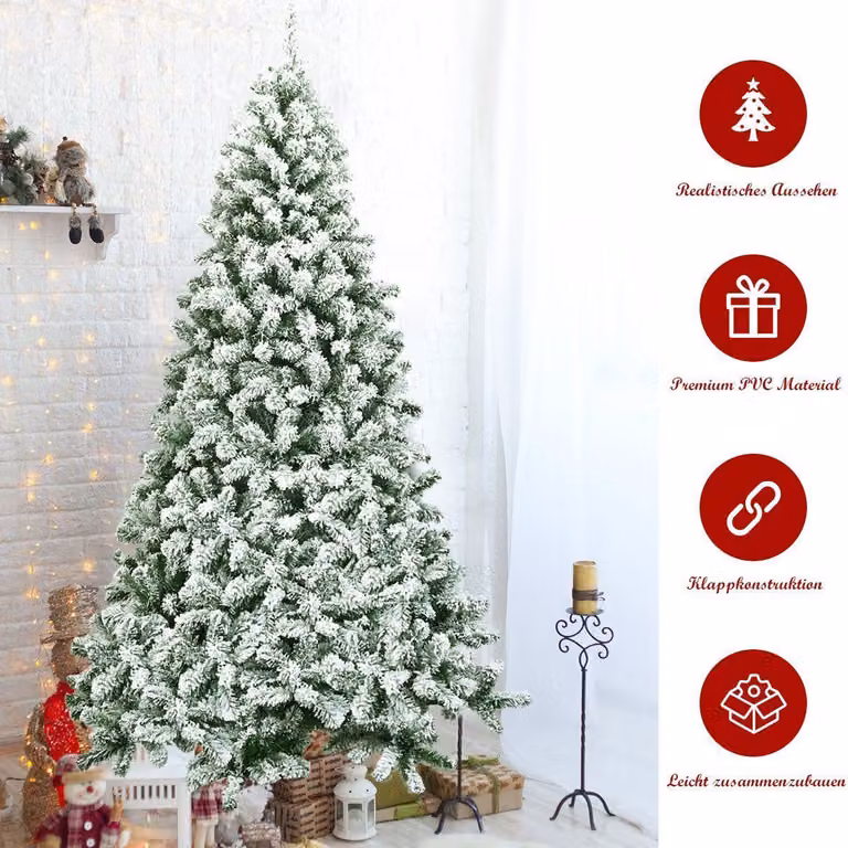 Albero di Natale artificiale innevato da 225 cm con supporto in metallo