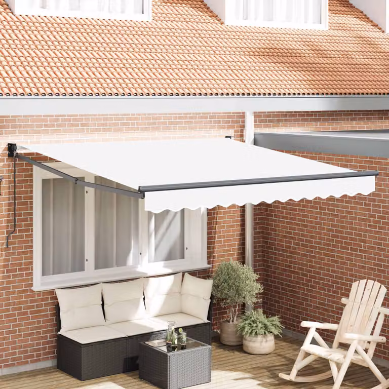 Tenda retrattile vidaXL con bracci pieghevoli in alluminio e tessuto in poliestere, Bianco, L: 350 cm x P: 250 cm