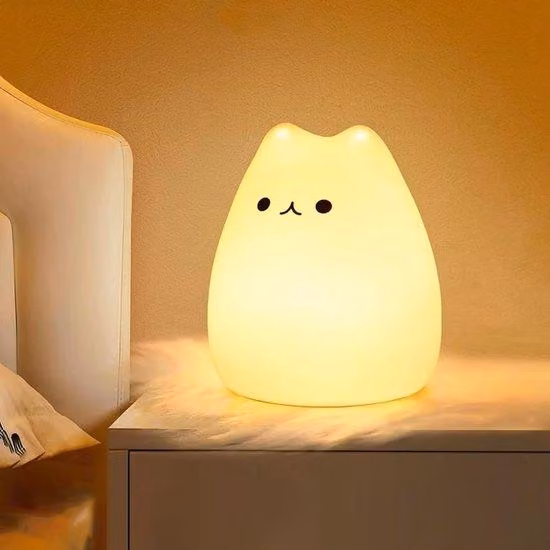 Lampada da notte a LED Kawaii Kat per bambini, 7 colori, touchscreen, timer, in silicone, ricaricabile, regalo per bambine